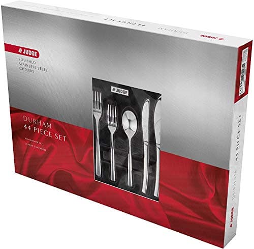 Image of Judge Durham 44-Piece Stainless Steel Cutlery Set in Gift Box for 6 People, Dishwasher Safe - 25 Year Guarantee