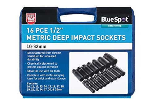 Image of Blue Spot Tools 01550 16PCE 1/2" Metric Deep Impact Sockets (10-32mm)