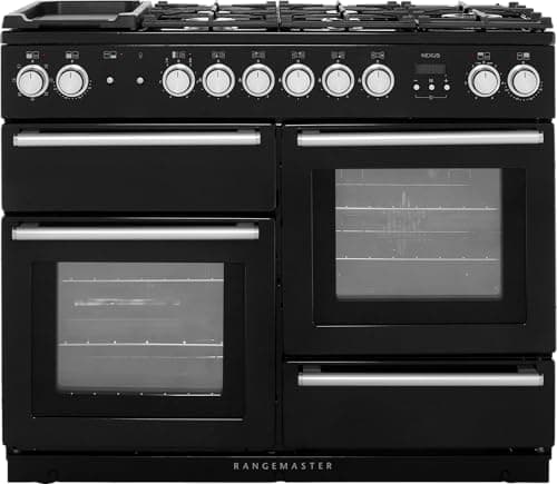 Image of Rangemaster NEX110DFFBL/C Nexus Black with Chrome Trim 110cm Dual Fuel Range Cooker