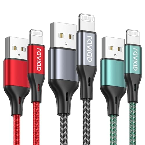 Image of RAVIAD iPhone Charger Cable 1M 3Pack, MFi Certified Lightning Cable Fast Charging Lightning Charger Nylon USB iPhone Cable Lead for iPhone 14 13 12 11 Pro Max XR XS X 8 7 6s Plus 5s SE 2020