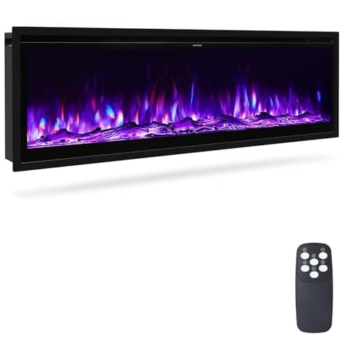 Image of INMOZATA 107cm/42 Inch Electric Fire Wall Mounted/Recessed/Freestanding Electric Fireplace with Remote Control, 12 Colors Flame Effect Media Wall Fireplace, Crystal & Log Set, 900W&1800W(42"/107cm)