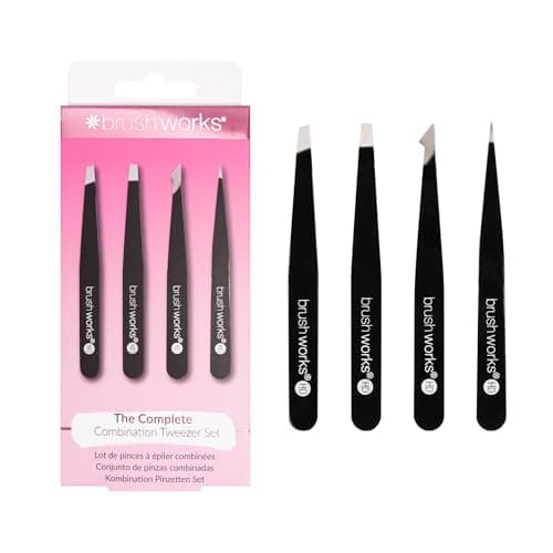 Image of Brushworks HD 4 Piece Combination Tweezer Set - Black