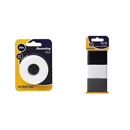 Image of Korbond Hemming Web, 20m x 2cm & Iron On Mender 3 Pack-110084, Foam, Black, White and Grey, 50 x 3.8 Centimeters