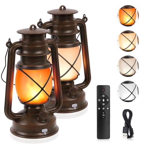 Image of KINGLEAD Set of 2 Vintage LED Lanterns, 4 Variable Brightness Lighting Modes, Waterproof USB Rechargeable LED Hanging Lanterns with Flickering Flame Effect, Suitable for Garden, Christmas, New Year