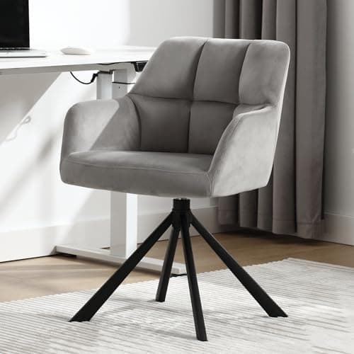 Image of Ya-Home Velvet Home Office Chair Modern Swivel Armchair with Metal Legs, Occasional Desk Accent Chair for Living Room/Bedroom, Gray
