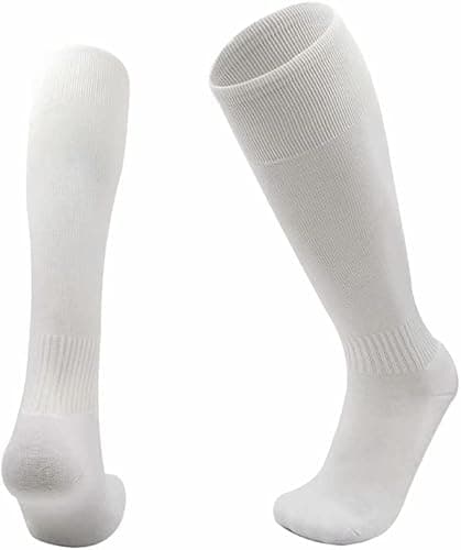 Image of SARIMON Unisex Football Rugby Hockey Sports Knee High Long Socks Kids Adults juniors Knee High Multi sports Socks Outdoor game Soccer Socks (UK, Numeric, 3, 6, Regular, Regular, WHITE)