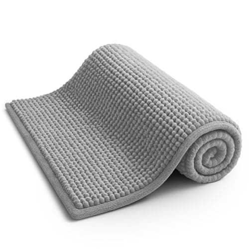 Image of KEPLIN Non-Slip Microfibre Bath & Toilet Mat - Soft, Plush & Comfortable Rug with Machine Washable Design - Water Absorbent & Quick Drying to Keep Bathroom (40x60cm) Light Grey