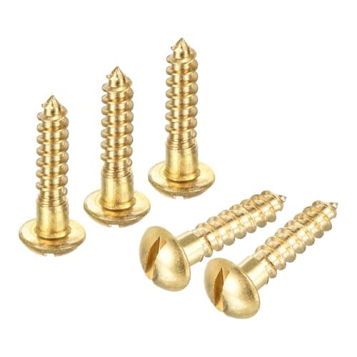 Image of sourcing map Wood Screws M4 x 20mm Slotted Round Head Brass Self-Tapping Screw 30 Pcs