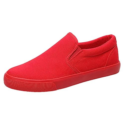 Image of Jamron Mens Solid Color Slip On Canvas Trainers Shoes Fashion Casual Sneakers Plimsolls Red SN0706142 UK9