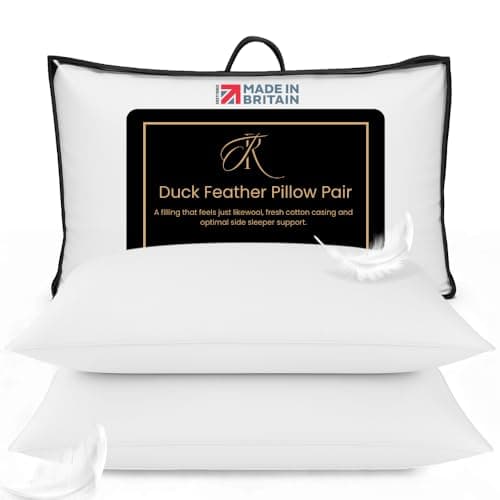 Image of The Royce Duck Feather Pillows 2 Pack - 100% Cotton Cover Hotel Quality Luxury Bed Pillows - Medium Soft Supportive Pillows for Side & Back Sleepers - Hypoallergenic Pillows Made in Britain - 48x74cm