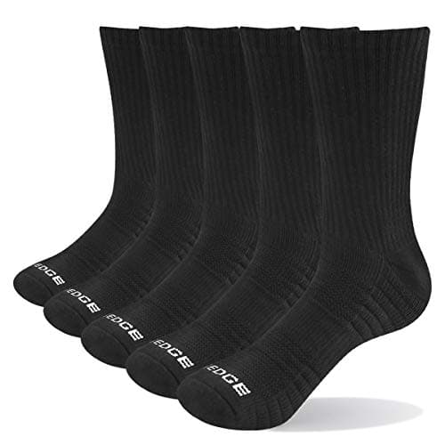 Image of YUEDGE Men's Solid Black Cushioned Training Athletic Walking Sports Socks Moisture Wicking Mens Socks Padded Anti-Odor Work Socks For Men Size 6-10, Multipack, 5 Pairs