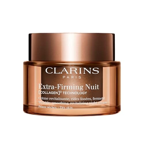 Image of Clarins Extra-Firming Night Cream for Dry Skin | Anti-Ageing Moisturiser with Collagen Boosting Ingredients | Nourishing & Firming Face Cream | Refillable Packaging | 50ml