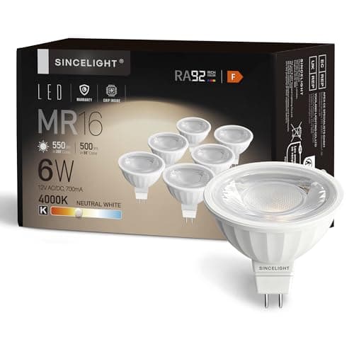 Image of MR16 GU5.3 12V LED Spot Light Bulb Ø50mm Reflector, 6 Watt, 500 Lumens, 50W Halogen Equivalent, 4000K ( Neutral White ), High Color Rending RA≈92, 38°Beam Angle, Pack of 6