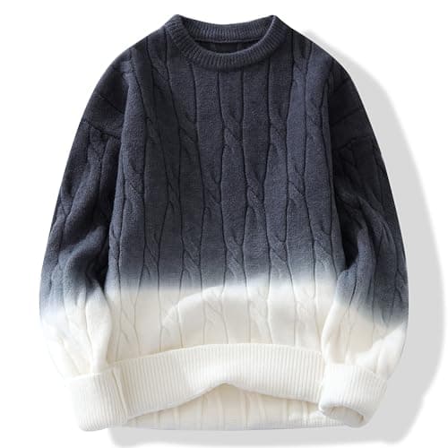 Image of GURUNVANI Unisex Gradient Knit Sweater Crewneck Loose Fit Twist Texture Pullover, Black, XL