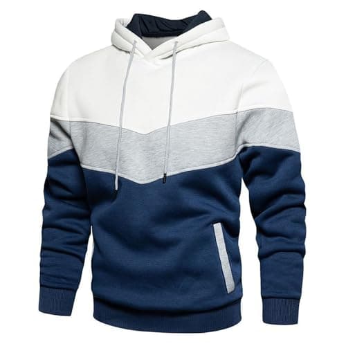 Image of Generisch Men's Casual Casual Jacket in Colour Block Design with Side Seam Pockets and Hoodie, White, 3XL