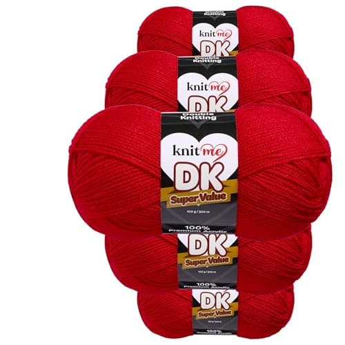 Image of Knit Me DK Double Knitting Yarn Hypoallergenic Acrylic 5X 100g (Red)
