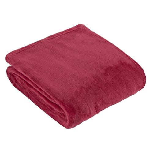 Image of furn. Harrow Fleece Throw – Silky Soft Lightweight Flannel Blanket for Bed or Sofa (Berry - 140x180cm)