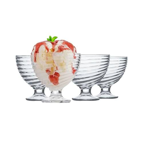 Image of Ravenhead Essentials Swirl Sundae Dish Set of 4 | 208ml Glass Dessert Bowls with Textured Design – Ideal for Ice Cream, Starters & Snacks | Gift Boxed