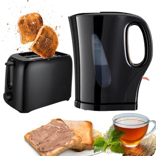 Image of Trendi® Electric Kettle & 2 Slice Bread Toaster Kitchen Combo Set | 2200W 1.7L Cordless Jug Kettle Boil Dry Protection & Auto Shut Off | 650W 6 Level with Browning Control & Crumb Tray (Black)