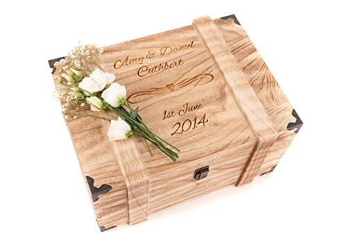 Image of Hoolaroo Personalised Keepsake Box Extra Large Personalised Memory Box for Wedding Baby Gift Baby Memory Boxes Present Crate Christening Bereavement Wooden Chest Cards Christening