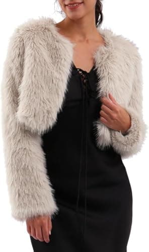 Image of Amazhiyu Womens Faux Fur Coat, Winter Long Sleeve Jacket Crew Neck Open Front Outwear Plush Warm Cardigan Apricot XXL