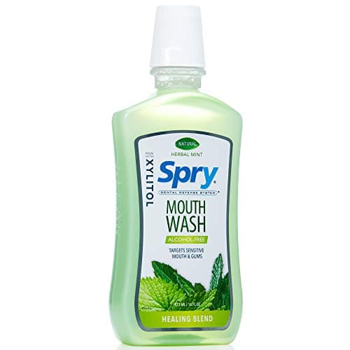 Image of Spry Natural Xylitol Mouthwash Fluoride Free with Enamel Support, Alcohol-Free, Gentle, Non-GMO, Herbal Mint - 16 fl oz (Pack of 1)