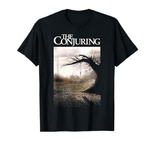 Image of Warner Bros. The Conjuring Poster Movie-Themed T-Shirt - Black, Unisex-Adults, Short Sleeve, Crew Neck, Classic Fit, Small