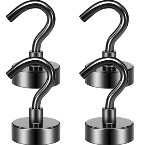 Image of Grtard Magnetic Hooks, 4 Pack 22 lb+ Strong Neodymium, Magnet with Hooks, Black Magnetic Hook for Cruise, Bathroom, Kitchen, Workplace, Office, Garage, BBQ Grill