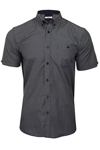 Image of Xact Men's Gingham Check Shirt with Button-Down Collar - Short Sleeved (Grey/Navy) XXL