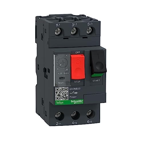 Image of Schneider Electric, Motor circuit breaker, TeSys GV2, 3P, 0.25-0.4 A, thermal magnetic, screw clamp terminals, GV2ME03