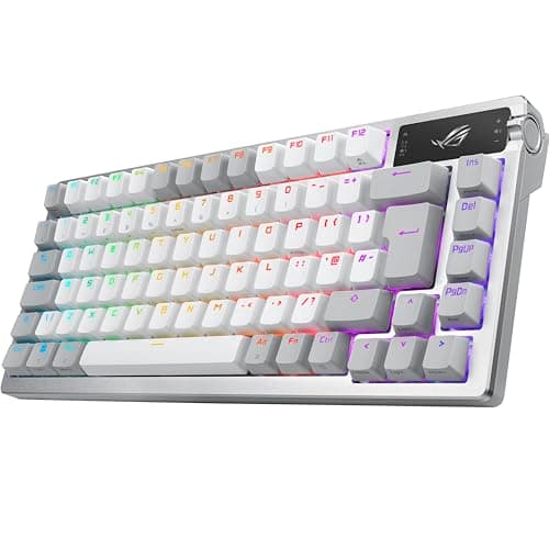 Image of ASUS ROG Azoth 75% Wireless DIY Custom Gaming Keyboard, OLED display, Gasket-Mount, Three-Layer Dampening, Hot-Swappable ROG NX Snow Switches & Keyboard Stabilizers, PBT Keycaps, RGB, UK Layout, White