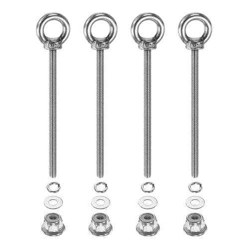 Image of PATIKIL M3 x 50mm Shoulder Eye Bolt, 4 Pcs 304 Stainless Steel Lifting Ring Threaded Eye Bolt with Flange Lock Nuts Spring and Flat Washers for Hanging Tie Down Straps Outdoor Indoor
