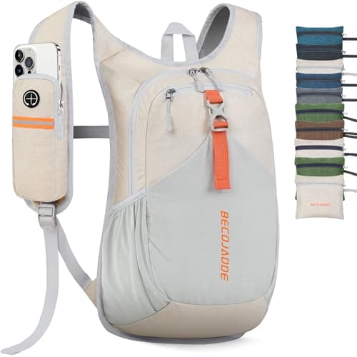 Image of BECOJADDE 15L Hiking Backpack for Men Women Foldable Small Rucksack Lightweight Mini Backpack for Camping Travel Outdoor, Beige