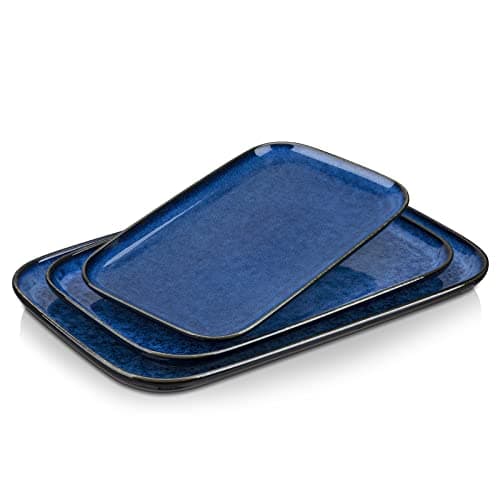 Image of vancasso Stern Serving Platter & Tray Set, 3-Piece Ceramic Serving Plates for Parties, 15.1/13.1/11 Inch Easy-Clean Large Serving Dish for Main Course and Side Dishes, Blue