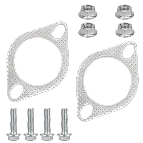 Image of 2 Pcs Car Exhaust Gasket, 2.5 Inch Exhaust Pipe Flange Gasket with 4 Bolts and 4 Nuts Engine Exhaust Manifold Gasket Catalyst Converter Gasket for Connecting Car Exhaust Pipe