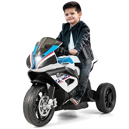 Image of Maxmass 12V Kids Electric Motorcycle, Licensed BMW Battery Powered Ride on Motorbike with Headlight, Music, Horn, Exhaust Pipe, 3 Wheel Children Motor Bike for 3 Years Old+ Boys Girls (White)