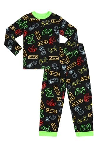 Image of ThePyjamaFactory Boys Video Game Controller Gaming Long Fleece Twosie Pyjama Set Kids PJ's (10-11 Years) Black