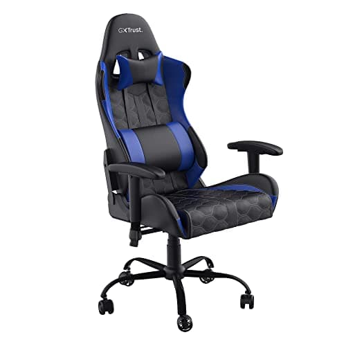 Image of Trust Gaming GXT 708B Resto Gaming Chair, PC Desk Chair, Full 360° Rotatable Seating, Strong and Robust Metal Base Frame, Chair for Computer, Streaming, Office – Blue