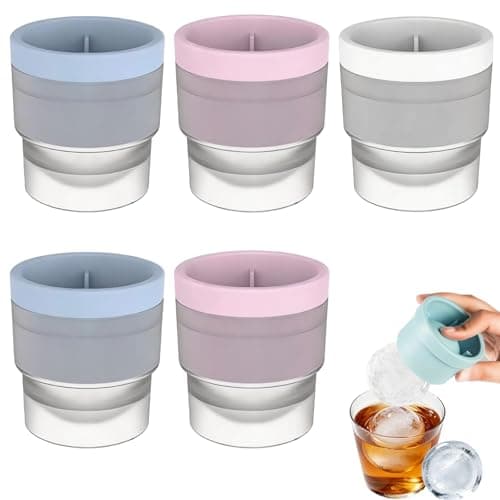 Image of Round Ice Cube Moulds, Reusable Ice Ball Mould, Easy Remove Sphere Moulds, for Party, Home, Bar (5, Blue+Pink+Grey)