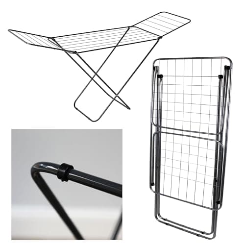 Image of Pluto Packaging Indoor & Outdoor Use Foldable Metal Black Clothes Airer Drying Rack With Winged Stand
