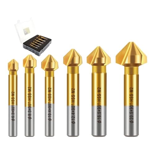 Image of Countersink Drill Bit Set, DARTOTEK HSS 3 Flutes 90 Degrees Chamfering Tool Titanium Coatings Ø 6.3-20.5 mm Countersink and Deburrer Set for Stainless Steel, Aluminium Metal and Wood
