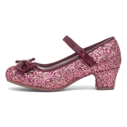 Image of Lilley Sparkle Girls Burgundy Glitter Heeled Shoe - Size 12 Child UK - Red