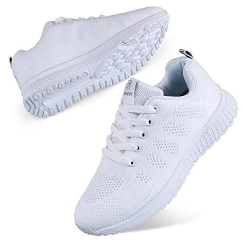 Image of Youecci Men Women Lightweight Walking Shoes Ladies Lace Up Sneakers Mesh Go Running Trainers Low Top Breathable Athletic Walk Gym Shoes White 9 UK