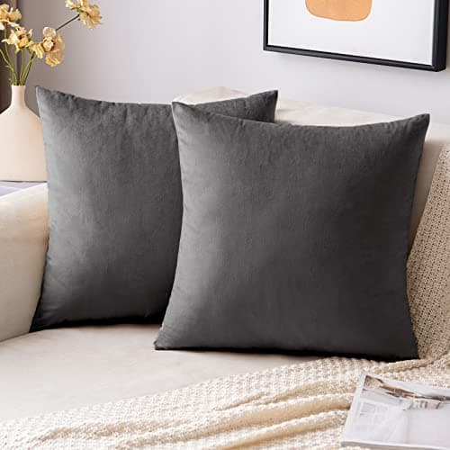 Image of EMEMA Velvet Cushion Covers Charcoal Decorative Throw Pillow Case 12x20 Inch 50x50 cm Pillow Covers for Livingroom Sofa Bedroom Pack of 2