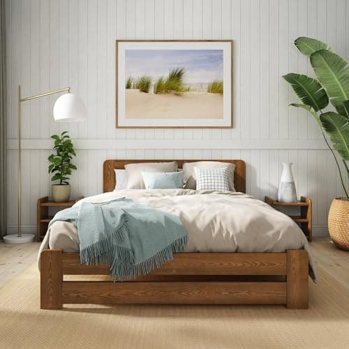 Image of Nodax Double Bed Frame 4ft6 – Solid Pine Wooden Bed Frame for Adults, F1 Easy Assemble Bed with Sturdy Slats & Extra Four Supportive Legs, Comfortable Bedroom Furniture | (Oak)