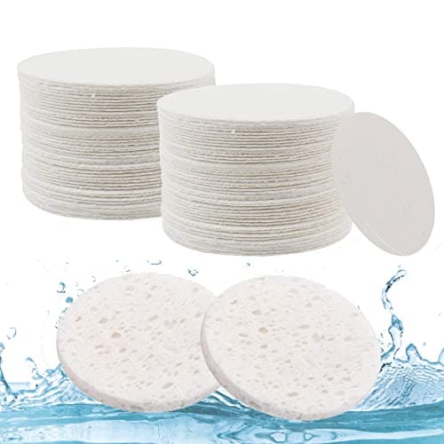 Image of Lanjue 60 Count Facial Sponges Cleansing, White Compressed Face Sponges Cleansing Natural Wood Pulp Cotton Face Washing Sponge Cosmetic Sponges for Makeup Removal Exfoliating(2.5 Inch)