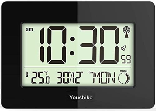 Image of Youshiko Radio Controlled Wall Clock (Official UK Version) Large Screen LCD Silent Auto Set Up with Day Date Month
