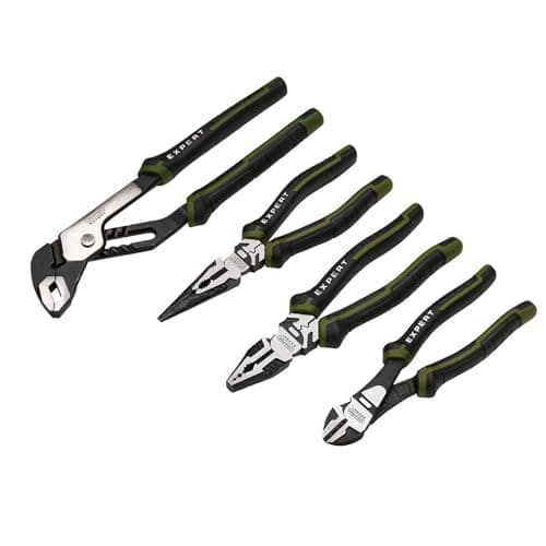 Image of Draper Expert Pliers Set with Water Pump Plier (4 Piece) | 200mm Combination, 200mm Long Nose, 250mm Water Pump & 190mm Side Cutters | Heavy Duty Chrome Vanadium Steel Hand Tools