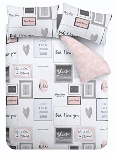 Image of Catherine Lansfield Sleep Dreams Reversible Double Duvet Cover Set with Pillowcases Blush Pink