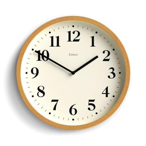 Image of Jones Clocks® Lodge wall clock | Small modern clock | 25cm | Medium faux wood | Classic style for kitchen, living room or office
